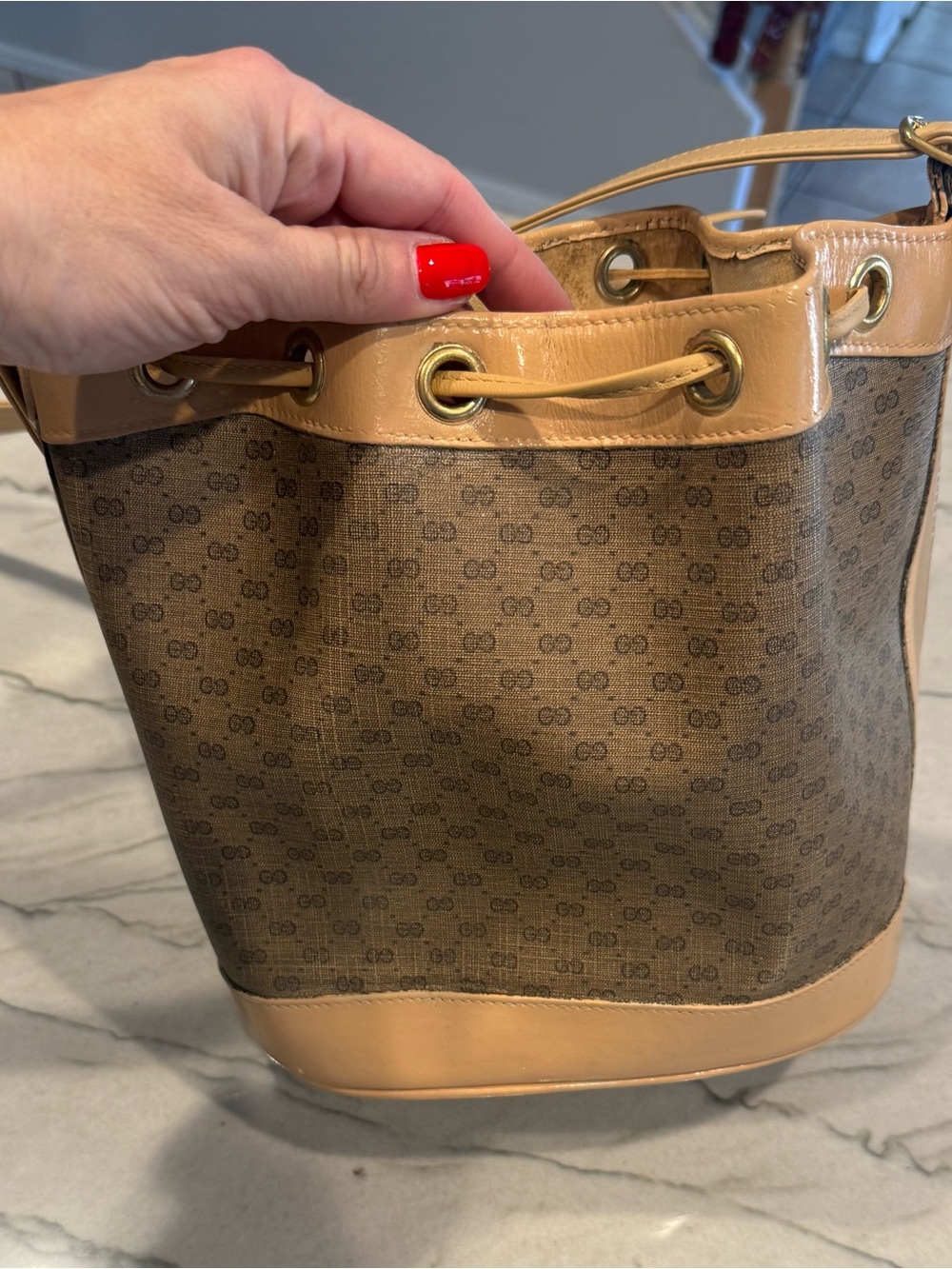 Vintage Gucci Micro GG Monogram Bucket Bag Repainted + New Strap & Drawstring - Picture 16 of 16